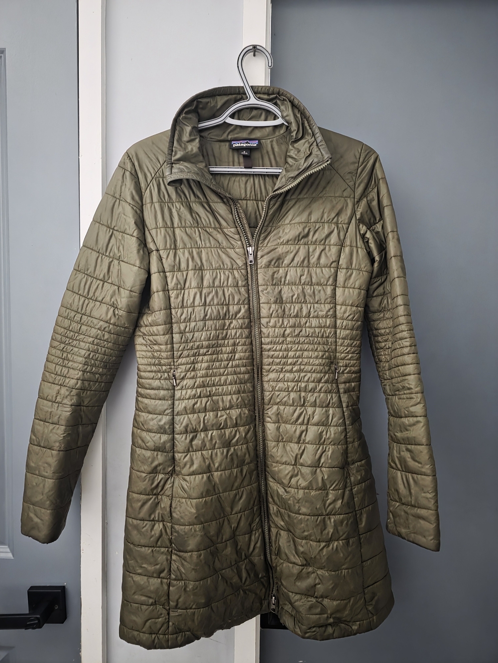 Patagonia Olive Lightweight Quilted Long Puffer Jacket